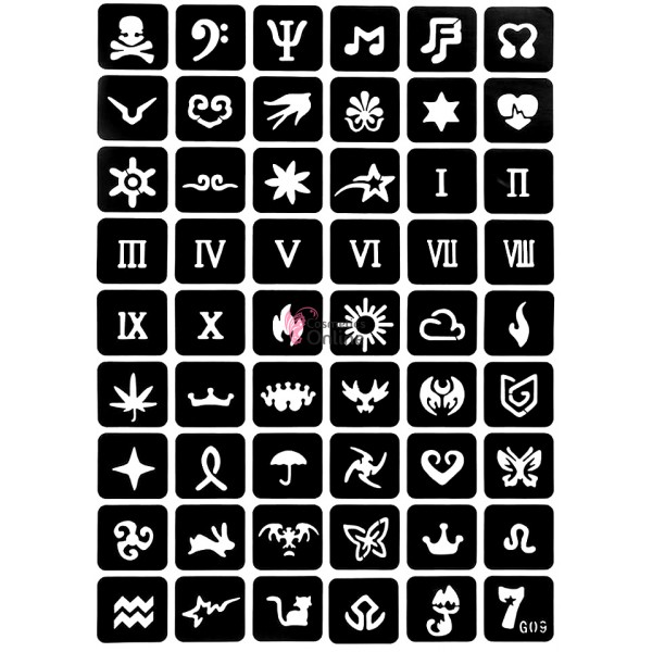 Sabloane de corp pentru tatuaje temporare Henna SHT019, set 54 bucati